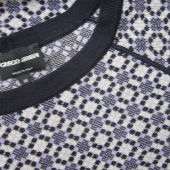 Italian Intarsia Argyle Knit Sweater Pullover Short Sleeve N - Picture 3 of 8